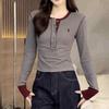 Camiseta Botão Manga Longa Estilo Puro Desejo Tamanho Plus Size para Mulheres 2025 Outono Nova Moda Slim Slim Top Ins