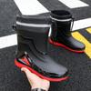 Botas de lluvia de moda con cordón para hombre, antideslizantes, de media caña, botas de agua, botas de lluvia, zapatos térmicos de goma con forro polar, punta cerrada, trabajo, zapatos cortos para agua