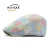 Boné Clássico Xadrez Color-Blocked para Homens, Boina Fina de Primavera e Verão para Mulheres, Boné Britânico Retro com Aba Tendência