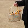 Cesta de Páscoa de Vime Transfronteiriça Rattan Artesanal Duas Alças Portátil Cesta de Frutas e Vegetais Cesta de Piquenique para Colheita de Frutas ao Ar Livre