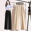 Calça Branca Plus Size de Corte Slim com Barra Larga para Mulheres, Cintura Alta, Calça Social Fluida, Primavera e Outono, Solta, Emagrecimento, Calça Casual de Corte Reto
