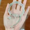 Pulseira de Lótus Lua Branca Estilo Chinês com Design de Lótus de Bambu Cristalino, Pulseira Modelo Novo de Nicho, Acessório de Mão Fresco e Elegante