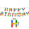Festa temática de blocos de construção coloridos, decoração de fundo, bandeira de aniversário infantil Lego, copo de papel, bandeja de papel, conjunto de toalha de mesa com guardanapo de papel