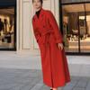 Abrigo de Lana Rojo Ankola para Mujer Otoño e Invierno Largo Medio Algodón y Espesamiento 2024 Nuevo Estilo Abrigo de Lana