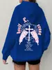 Moletom com Zíper Rosa Asas Cruzadas Design Simples Tendência Casaco Cardigan Solto Casual