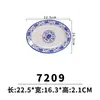 Prato de melamina Kaibaiya azul e branco Porcelana Retangular oval Prato de lanche prato raso comercial