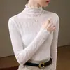 2026 Nuevo Estilo Top de Capa Base con Cuello Medio Alto para Mujer Encaje Otoño Ropa Interior Ajustado Estilo Francés Ligeramente Transparente Manga Larga Top con Sensación de Alta Gama
