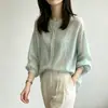 Camisa ligera de Tencel y ramio de manga de farol, fresca y suave, transparente, con cárdigan para protección solar para mujer