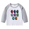 2023 Nuevo Transfronterizo Primavera y Otoño Camiseta Infantil Cuello Redondo Dibujos Animados Manga Larga Top Camiseta Base Niños y Niñas Bebé Algodón Camiseta