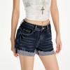 Fengcrotch dobra de quadril design de moda jeans stretch shorts femininos 2025 verão novo slim hot pants finos azul cinza