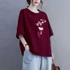 Camiseta de Manga Curta Estilo Chinês Novo para Comércio Exterior Transfronteiriço, Blusa Solta Plus Size para Mulheres Curvilíneas, Esconde a Barriga, Efeito Emagrecedor