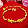Nueva Pulsera de Latón Chapado en Oro Vietnamita Doble Pixiu, Estilo Pareja, Venta al por Mayor desde Fabricante de Comercio Electrónico en Transmisión en Vivo