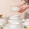 Estilo Escandinavo Casual Linha Preta Conjunto de Louça de Cerâmica para 2-10 Pessoas Pratos Criativos para Casa Tigelas e Hashis Conjunto de Talheres Presente
