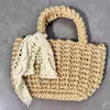 Bolsa Casual de Algodão Trançado Vazada de Um Ombro Novo Estilo Estilo Preguiçoso Portátil de Palha Bolsa para Férias na Praia Bolsa Feminina