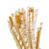 Pajita de Papel Rayada Bronce Desechable Biodegradable Papel de Grado Alimenticio Pajita para Postres Fiesta Pajita Decorativa