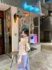 Estilo Francés Rosa Tira para Colgar del Cuello Camisola Rayada Chaleco Verano Mujer Dulce y Atrevido Espalda Descubierta Costera Ropa Exterior Corta Top de Tirantes