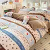 Juego de Cuatro Piezas de Terciopelo de Leche Engrosado 2026 con Estampado Floral Fresco Juego de Ropa de Cama de Vellón de Coral, Funda de Edredón Individual/Doble, Popular en Transmisiones en Vivo