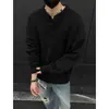 Tricô Retro Americano Gola Henry Masculino Outono e Inverno Preguiçoso High-End Solto Manga Longa Camada Interna Masculina Tricô