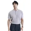 Camisa de Tricô Manga Curta Europeia Plus Size para Homens, Venda Quente Transfronteiriça, Camiseta de Negócios com Gola Henley, Seda de Gelo Verão Venda por Atacado de Fábrica