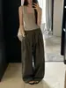 Pantalones cargo plisados de cintura alta en color verde para mujer, pantalones anchos versátiles de corte holgado para el verano, para ir al trabajo y uso casual