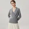Nuevo Suéter de Cachemir Cruzado en el Cuello y Envolvente en el Pecho para Mujer Otoño/Invierno 2026, Camisa Base de Color Sólido, Corte Holgado, Suéter Adelgazante y Cálido