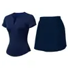 Chica Caliente [Conjunto] Top Abierto de Cuello en V Falda Plisada para Mujer Tenis Deportes Fitness Anti-Exposición Yoga Conjunto de Dos Piezas
