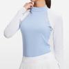 Traje de golf de manga larga con cuello semi-alto de bloques de color, fino, transpirable, para verano, running, curva, alta elasticidad para mujer, deportes al aire libre