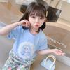 Nova Camiseta Infantil de Verão Desenho Animado Fofo Princesa Elsa Manga Curta Blusa Versátil Estilo Ocidental Tendência Menina Bebê Tendência