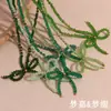 Moda Europeia e Americana Estilo Fresco Elegante Pingente Contas de Aço Inoxidável Feito à Mão Cristal Verde Lapidado Colar com Laço Mulheres