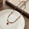 Colar Empilhado com Contas Pedra Olho de Tigre Maillard para Mulheres Outono e Inverno Retro Luxo Acessível Nicho Moda Colar Versátil Corrente de Suéter