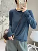 La primavera no está tardía. Camiseta de otoño para mujer de manga larga con rayas de algodón y colores contrastantes, hipoalergénica, transpirable, top de cuello redondo