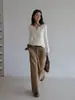 Suéter de Punto Trenzado con Cuello en V Color Albaricoque JISGN para Mujer Otoño Ajuste Delgado Temperamento Adelgazante Capa Base Top Casual para el Trabajo
