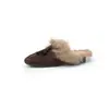 Mules de Pelo de Conejo con Borlas Estilo Old Money 2025 Ante de Oveja Tacón Bajo Grueso Punta Redonda Cuero Genuino Piel Calzado de Exterior Pantuflas para Mujer