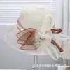 Sombrero de Pescador de Organza con Flor de Perla Estilo Hepburn Francés para Mujer, Sombrero de Malla Versátil Elegante y de Moda para Banquetes y Bodas