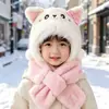Conjunto de Gorro y Bufanda de Gato para Niños, Invierno Felpa Lindo Gorro con Protección para Orejas de Bebé Niña, Calentador de Cuello Grueso y Cálido para Niños
