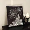 Pintura de Fuegos Artificiales de Perlas de Alta Gama Castillo Entrada Sala de Estar Pintura Decorativa Paquete de Materiales Hechos a Mano DIY Juego Completo con Marco de Fotos
