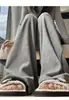 Pantalones de Arroz Glutinoso Rectos Sueltos de Pierna Ancha Casuales para Mujer Otoño e Invierno 2024 Nuevos Forrados de Vellón Espesados de Cintura Alta Adelgazantes