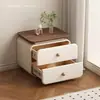 Creme sem instalação pequeno armário de cabeceira simples casa moderno novo quarto armazenamento de couro mesa de cabeceira madeira sala de estar