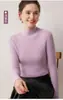 26 Otoño Invierno Primera Línea Ropa Lista para Usar Suéter 100% Cachemira para Mujer Cuello Medio Alto Jersey de Punto Canalé Ajustado Versátil