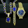 Collar Pulsera Reloj Set Colgante Rectangular de Piedra Preciosa Corazón de Océano Retro Regalo de Alta Gama para Hombres