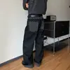 Jeans negros rectos de estilo retro americano, dobladillo enrollado, lunares, unisex, estilo asiático ligero, corte holgado, efecto adelgazante, pantalones largos de corte limpio