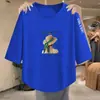 Camiseta de manga tres cuartos con descuento por sobrestock, nuevo estilo primavera-verano para madres, corte holgado, con bajo curvo irregular, para mujeres de mediana edad y mayores