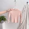 [En stock] Suéter de niña para primavera y otoño, nuevo tejido de punto para bebé, estilo occidental, con orejas de madera y cuello medio, estilo coreano para niños.