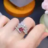 Anel de Prata de Lei S925 com Pedra Colorida Cultivada em Laboratório Cor Alexander Design de Nicho da Moda Coração 6mm