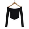 FS411-24 início da primavera novo estilo europeu e americano INS blogger estilo ombro a ombro confortável manga comprida assentamento top T-shirt