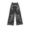 Estilo americano retrô solto Slimming jeans masculino e feminino design de primavera desgastado calças mop calças retas de pernas largas