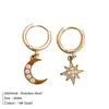 Brincos criativos combinando Estrela Lua em aço inoxidável feminino assimétricos com incrustação de diamante brincos de aço titânio transfronteiriços europeus e americanos full diamond ear