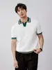 Camisa Polo Masculina Casual de Verão com Gola V e Costura Contrastante, Fresca e Respirável, Manga Curta em Seda Gelada