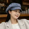 Boina a cuadros simple y fresca, estilo artístico, sombrero de pintor moderno y casual, sombrero japonés versátil que hace que la cara se vea más pequeña, para mujeres