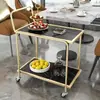 Carro móvil estilo nórdico, carrito de almacenamiento de alta gama, carrito de bebidas para hotel, carrito de comedor de hierro forjado multicapa dorado, carrito de entrega de alimentos para restaurante